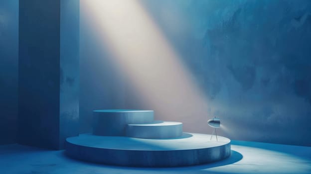 a blue podium with a spotlight, 3d world, AIG51A.
