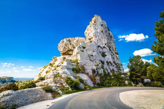 Les Baux de Provence scenic mountain road and rock view, southern France