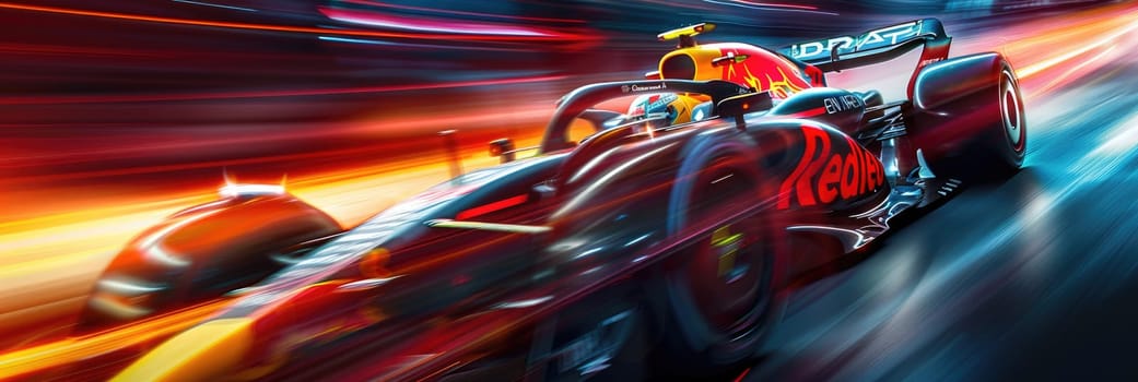 Formula 1 car racing on the circuit track while driving at high speed and accelerating at full power AIG44