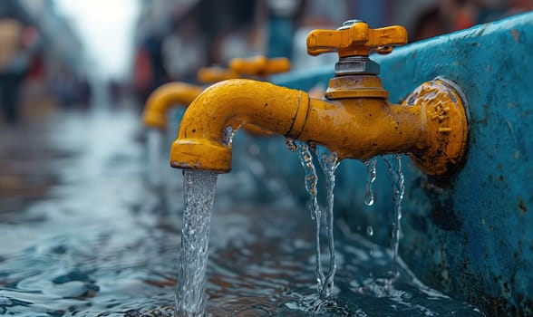 Close-Up of Faucet With Water Flowing. Selective focus.