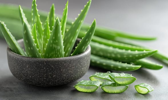 Aloe vera plant with on table. Selective focus.