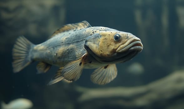 Detail view of a fish swimming in the water. Selective focus.