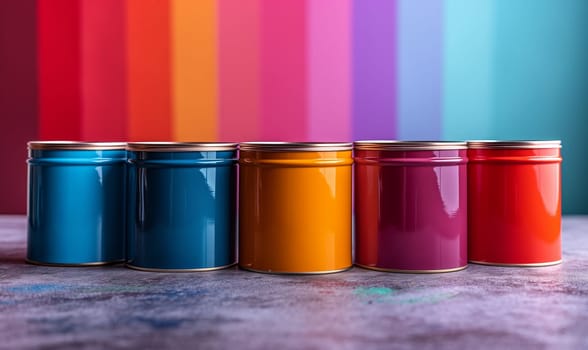 Array of vibrant jars lining a table. Selective soft focus.