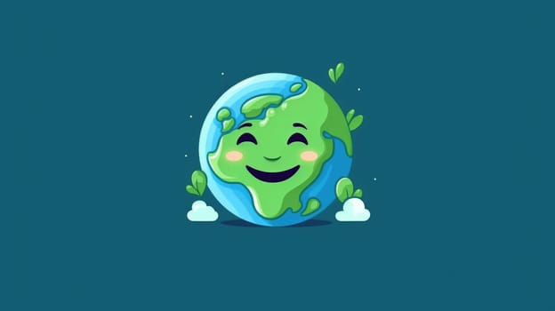 Happy cartoon Earth with vibrant nature elements. Ecological and environment-friendly concept with cheerful character for design and educational purpose. Green energy. Environmentally concept. AIG35.