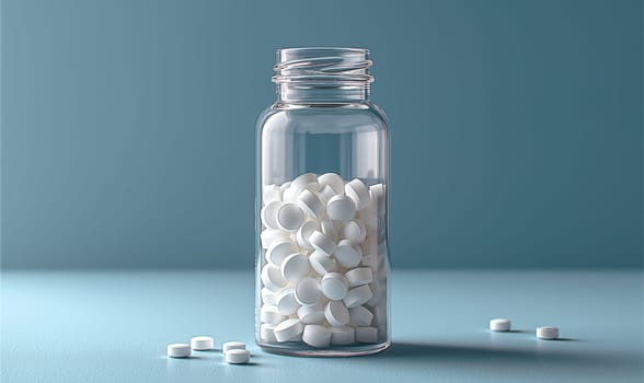 Jar Filled With White Pills. Selective focus.