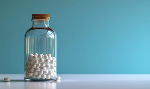 Jar Filled With White Pills. Selective focus.