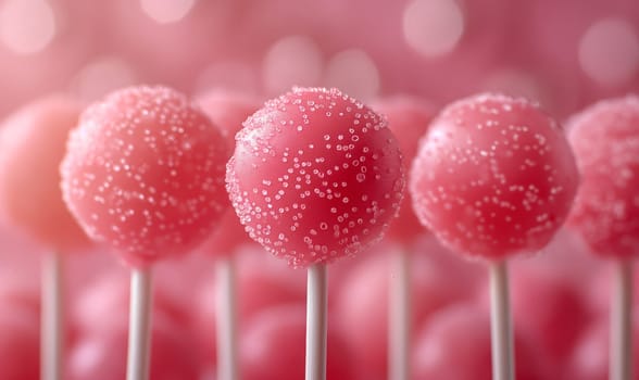 Pink Cake Pops on Pink Background. Selective focus.