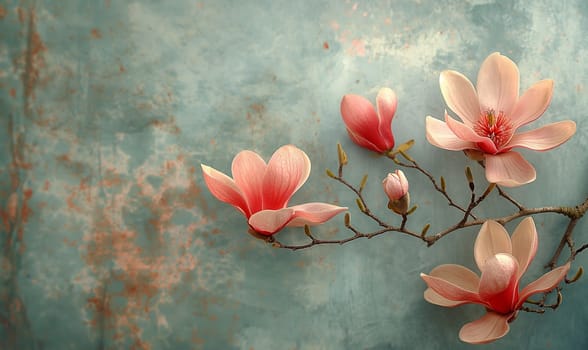 Magnolia Branches on Vintage Background. Selective focus.