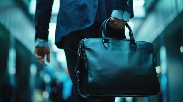 The picture of a person is working as business person with bag and walking to office building, the businessman also require skill like management, negotiation, marketing and the communication. AIG43.