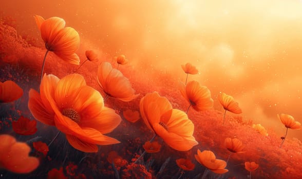 Vibrant field filled with orange flowers. Selective soft focus.