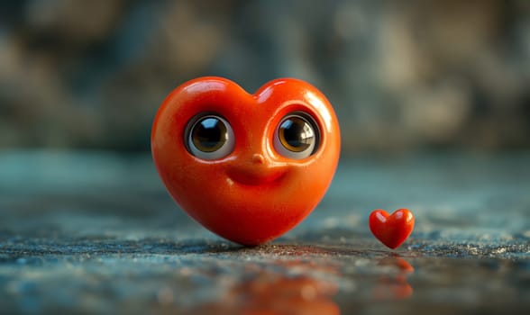 Cartoon, 3D, red heart shaped character. Selective focus.