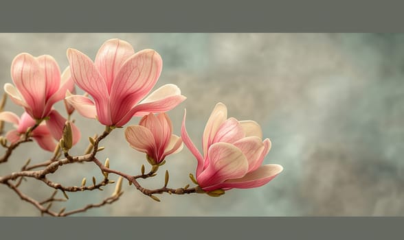 Magnolia Branches on Vintage Background. Selective focus.