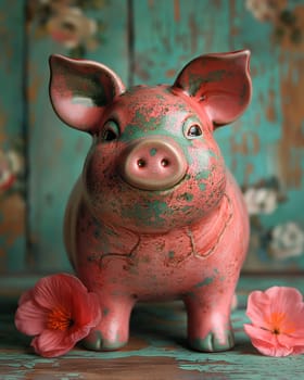 Old piggy bank for money on a vintage background. Selective focus.