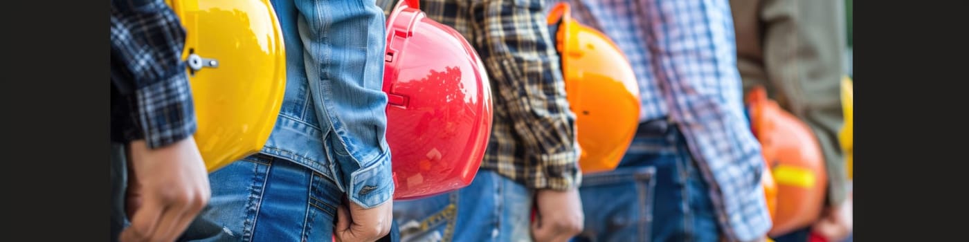 The close up picture of the group of the engineer with hardhat and standing next to the each other, the engineer require skill like technical experience, management and the communication skill. AIG43.