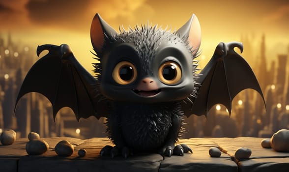3D illustration of a bat with spread wings. Selective focus.
