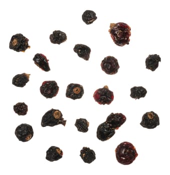 Dried cranberries on isolated background, top view