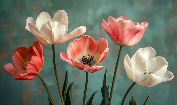 Blooming Tulips in Soft Light. Selective focus.