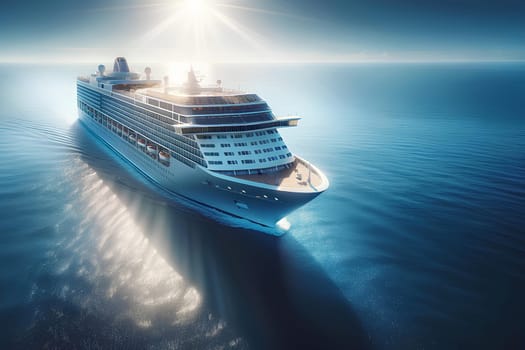 cruise ship in the ocean on a sunny day, aerial photo.