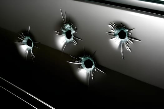 bullet holes in the car door close up.