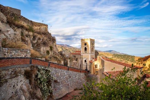 Tower of Church of San Nicolo in Savoca, Sicily, Italy