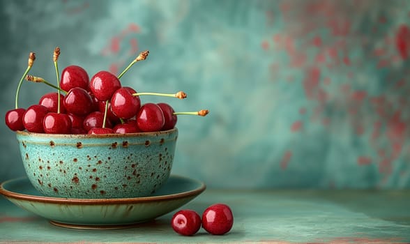 Bowl of Cherries on Table. Selective focus.