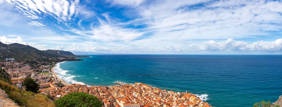 Amazing panoramic view of the coast of Cefalu in Sicily, Italy