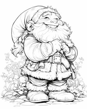 Coloring book, adorable gnomes in cartoon style. Selective soft focus.