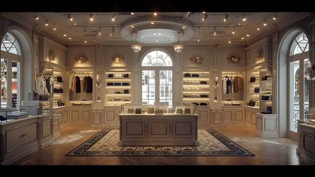 Boutique fashion store with elegant displays and soft lighting