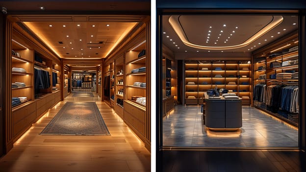 Boutique fashion store with elegant displays and soft lighting