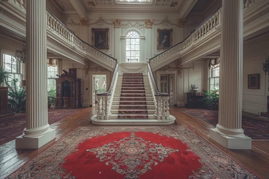 Classic Georgian-style foyer with a grand staircase and detailed moldings