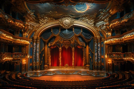 Grand opera house with opulent details and a majestic stage