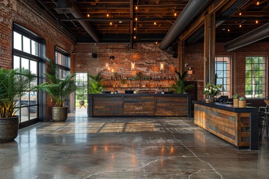 Industrial chic event space with raw textures and flexible layouts