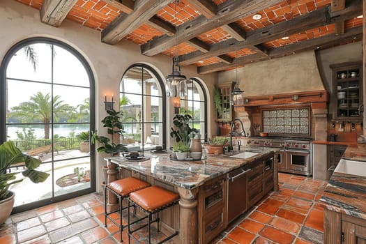 Mediterranean-style kitchen with terracotta tiles and iron accents