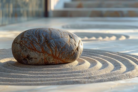 Minimalist Zen garden with raked sand and simple, natural elements