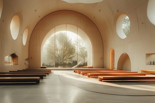 Modern minimalist chapel with simple architectural lines and natural light