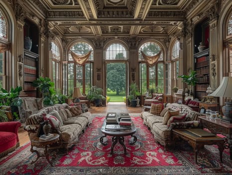 Ornate Victorian drawing room with rich textures and period furniture