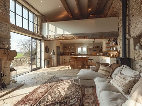 Rustic barn conversion with exposed beams and modern touches