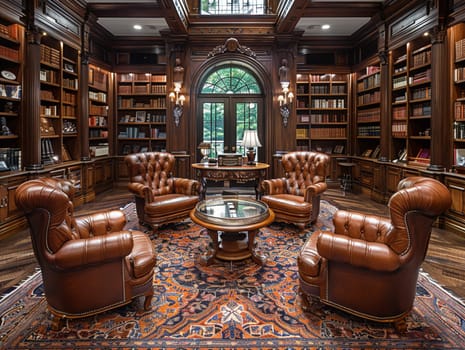 Sophisticated cigar lounge with rich leather chairs and wood accents