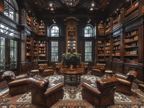 Sophisticated cigar lounge with rich leather chairs and wood accents