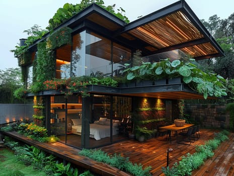 Sustainable home interior with recycled materials and green walls