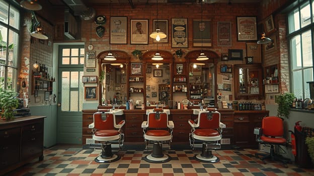Vintage barbershop interior with classic chairs and nostalgic decor