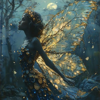 Gossamer Fairy Wings Backlit by Moonlight, The delicate structures blur into the night, magic woven into the ether.