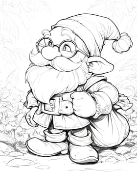 Coloring book, adorable gnomes in cartoon style. Selective soft focus.