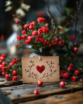 A heart-shaped card placed on a table. Selective focus.