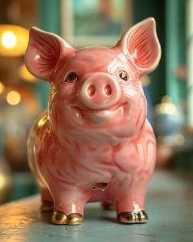 Piggy bank for money on an abstract background. Selective focus.