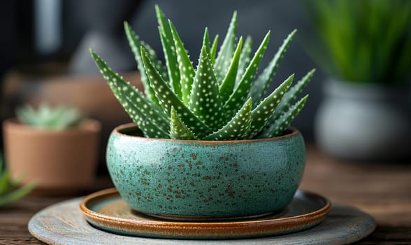 Aloe vera plant with on table. Selective focus.
