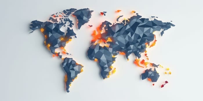 Polygonal world map on a white background. The various bright world map made from polygon material. Geometric and digital data concept. Design for modern graphics, infographic, web background. AIG35.
