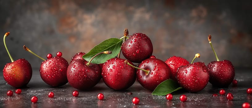 Fresh Red Cherries on Dark Surface. Selective focus.