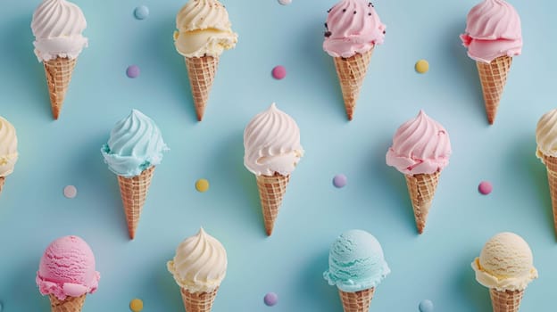 Explore a variety of food options like ice cream flavors and raspberries on a pink background. Perfect for cake decorating supplies or baked goods with a touch of artistry AIG50