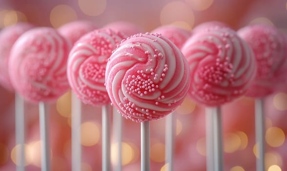 Pink Cake Pops on Pink Background. Selective focus.